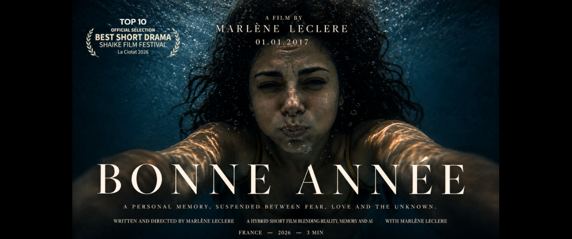 Affiche cinémascope de Bonne année avec les lauriers Top 10, sélection officielle Best Short Drama du SHAIKE Film Festival, La Ciotat 2026